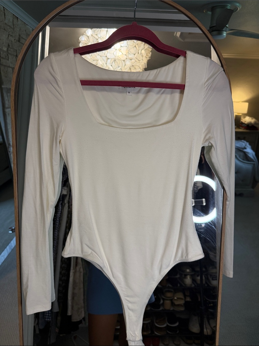 superdown Cream Long-Sleeve Square-Neck Bodysuit